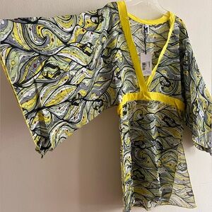 NWT Missoni Cover Up Beach Dress Kaftan Kimono Yellow Black Made Italy Size M